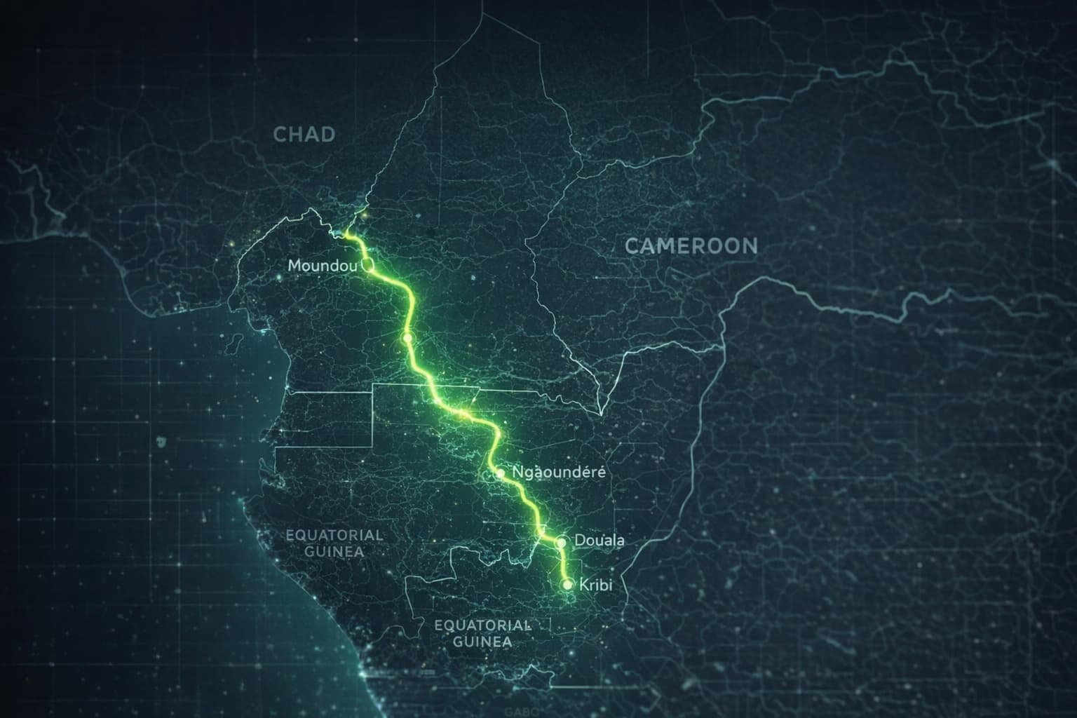 Carte du corridor logistique terrestre Moundou–Douala/Kribi avec système de traçabilité en temps réel YIA Global Commodities