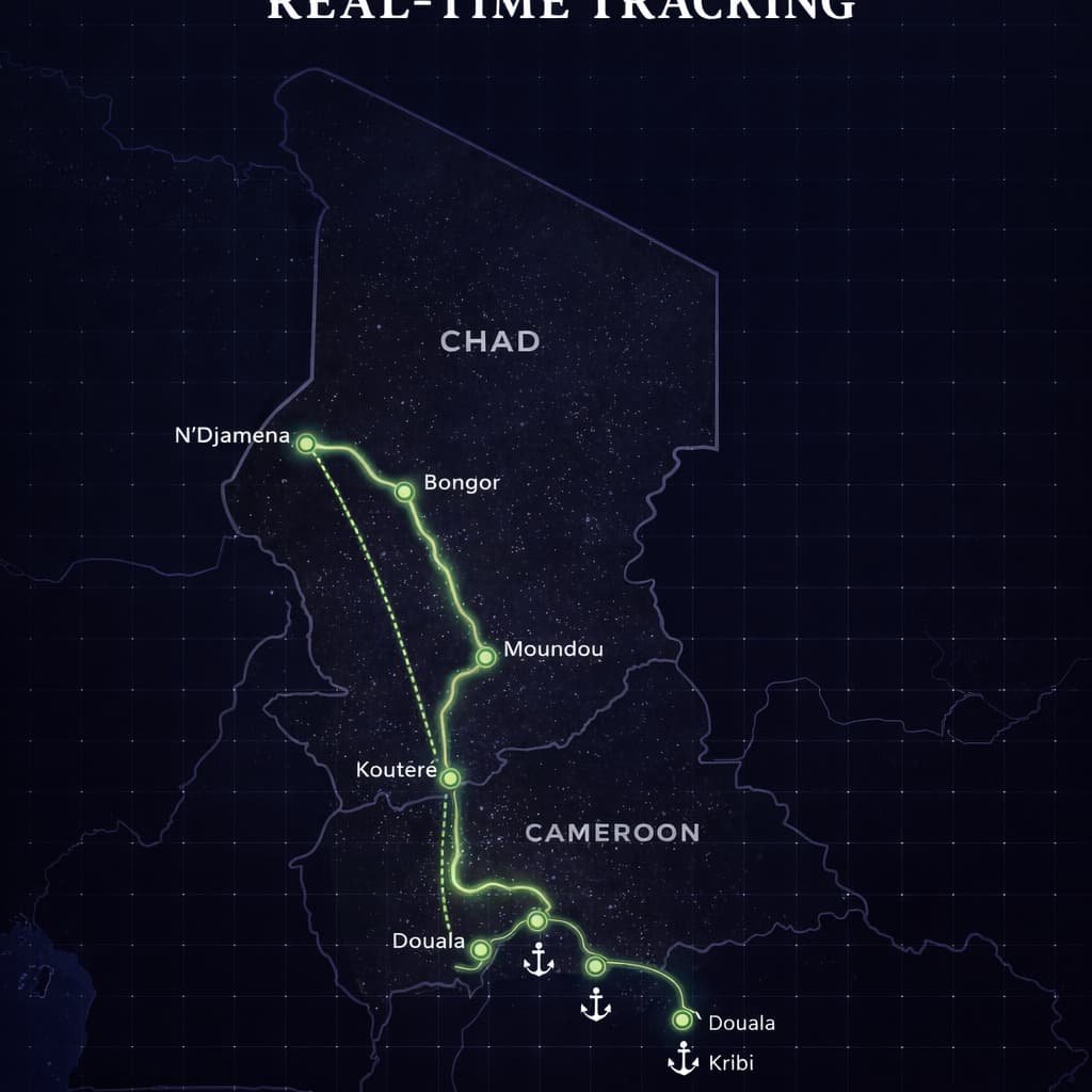 Carte corridor logistique précis N'Djamena–Bongor–Moundou–Koutéré–Ngaoundéré–Douala/Kribi YIA Global Commodities