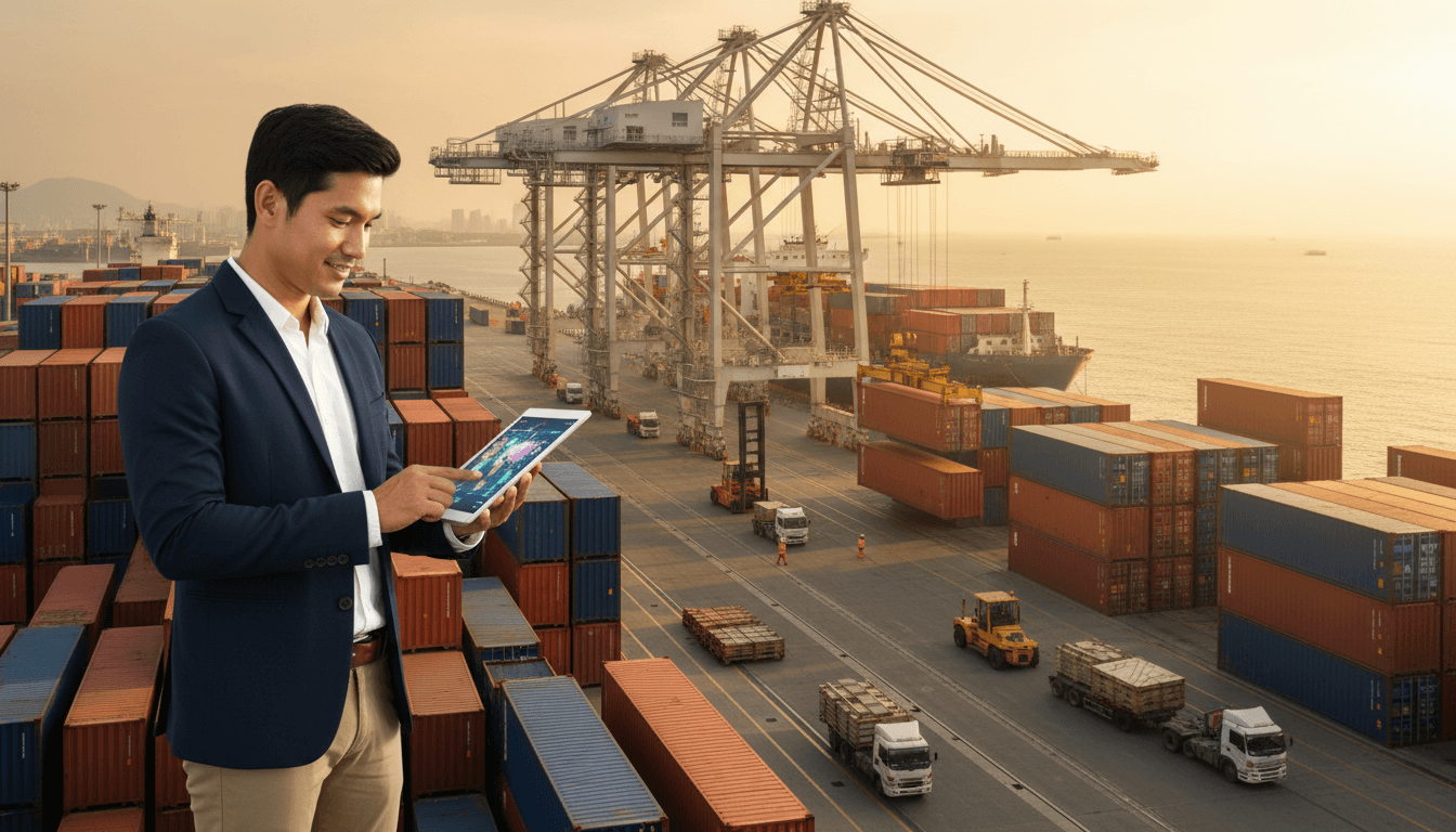 Port logistics coordinator tracking shipments in real-time